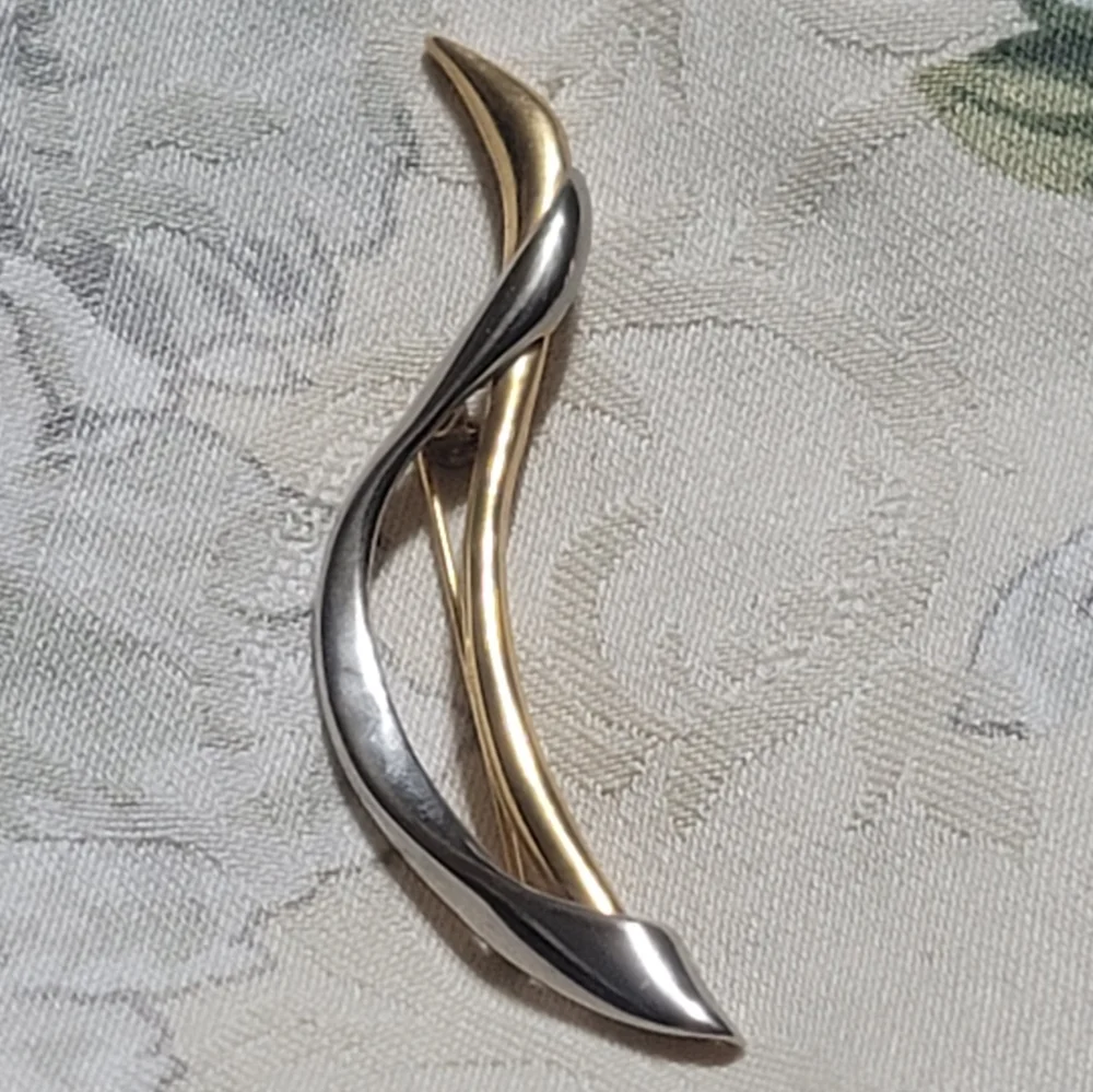 Vintage Modern Abstract Brooch Pin Gold & Silver Tone 4